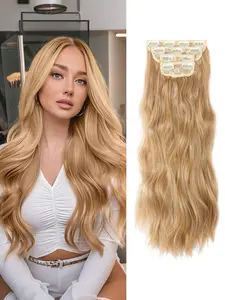 Clip in Hair Extensions 4Pcs Long Wavy Synthetic 20 Inch for Women Daily Use Ash Blonde Highlighted Bleach Blonde
