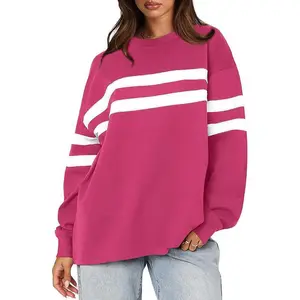 Women's  Striped Oversized Sweatshirt Fall Crewneck Long Sleeve Shirts Casual Color Block Pullover Tops