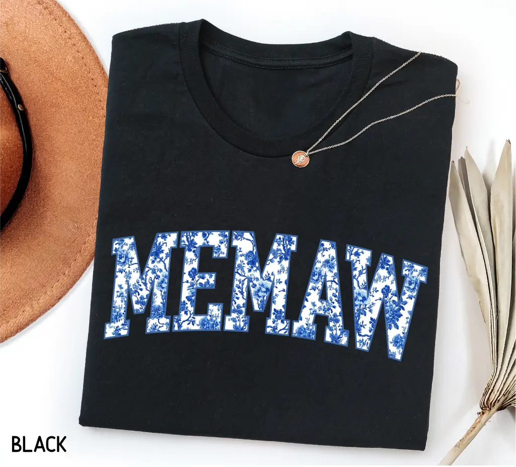 Toile Memaw Adult T-shirt - Crewneck Tee with Floral Varsity Design for Everyday Wear & Family Gatherings - Comfy