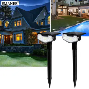 EMANER Spotlights Outdoor Solar Powered with 32 LED Beads,1600mAh,‎6500 Kelvin, Light sensor automatic switch, Solar Stake Lights with 3 Lighting Modes Dusk to Dawn for Outside,Festival gifts, Landscape,Lawn，Trees,Pathway