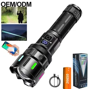 Super Bright LED Flashlight Aluminum Alloy Rechargeable Display Extendable Outdoor Portable Night Riding Fishing Torch