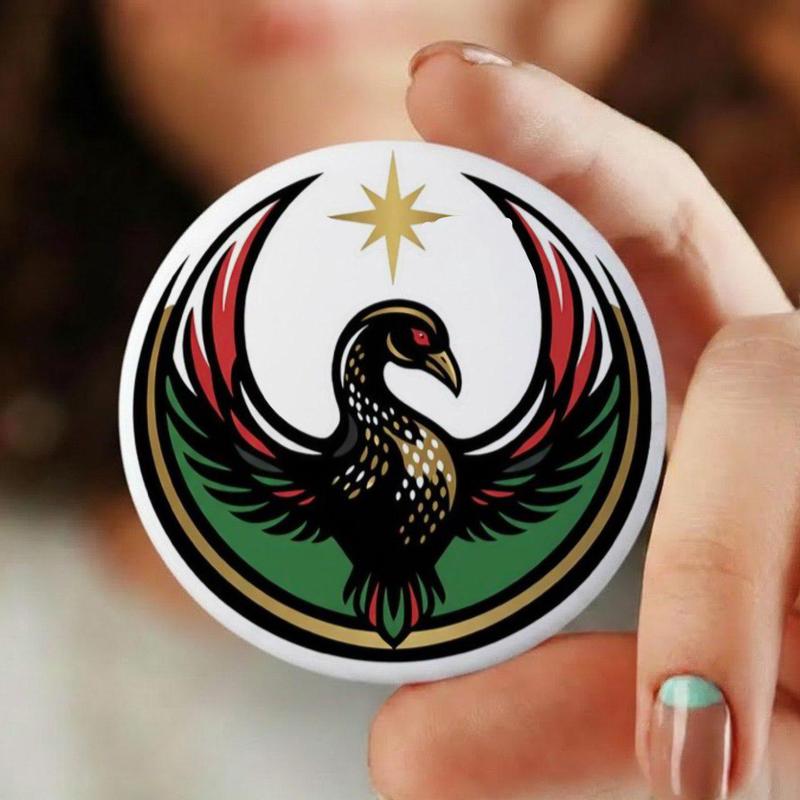 Black Community Bird Logo Button Pin – Colorful Star Graphic Badge for Jackets & Bags