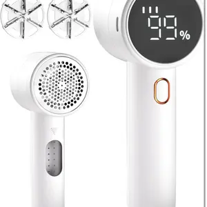 Fabric Shaver, Lint Remover Rechargeable with 3 Speeds, 6 Leaf Blades, Digital LED Display for Cleaning Clothes, Furniture & Sweaters