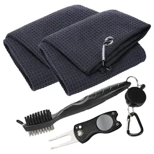 Golf Towel and Brush Set, Microfiber Towels for Golf Bags, Golf Club Cleaning Kit with Ball Marker Golf Divot Tool Brush Golf Gifts for Men