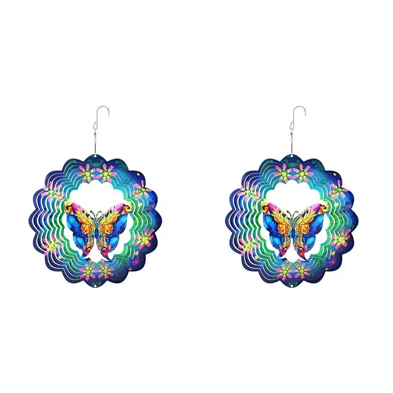 2X Wind Spinners Outdoor, Hanging Butterfly Outdoor Wind Spinner, Metal Wind Spinners for Patio Art Decorations