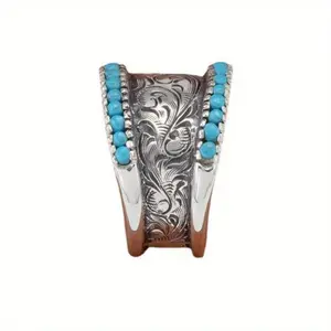 Vintage Ring With Turquoise Inlays On Both Sides Carved With Auspicious Clouds