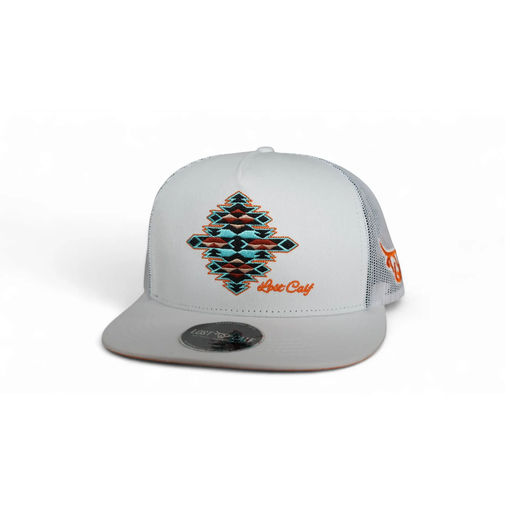 Lost Calf Gem White Flat Bill Trucker Hat Lost Calf Gem White Flat Bill Trucker Hat