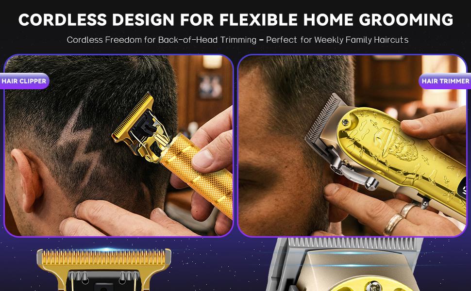 LQT All-In-One Gold Men's Hair Cutting Kit, Cordless Rechargeable Hair Clipper & T-Blade Trimmer with LCD Screen, Complete Home Barber Set with Full Accessories, Save Money on Barbers for DIY Haircuts, Beard Care & On-the-Go Travel
