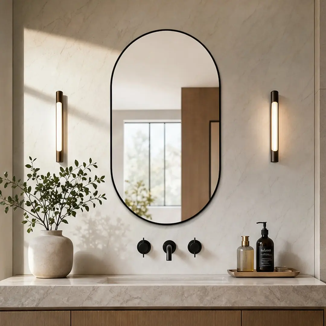 ARCH 36x24 Inch Black Bathroom Vanity Mirror Wall Mounted, Framed Wall Mirror for Bathroom, Vertical or Horizontal Hanging, Modern HD Mirror for Bedroom, Entryway, Glass, 36 x 24 Inches, Black Frame, Single, Black Color Options, Glass Material