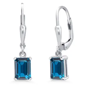 Gem Stone King Drop Dangle Leverback Earrings for Women | 925 Sterling Silver | Gemstone Birthstone | 7X5MM Emerald Cut | Fine Jewelry Gifts for Women Her Mom Wife