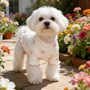 1pc Pet Dog/Cat Clothing, Allover Print With Pink Bow Tie, Breathable & Comfortable Knit Sweater, Suitable For Poodle, Chihuahua, Teddy, Spring/Autumn