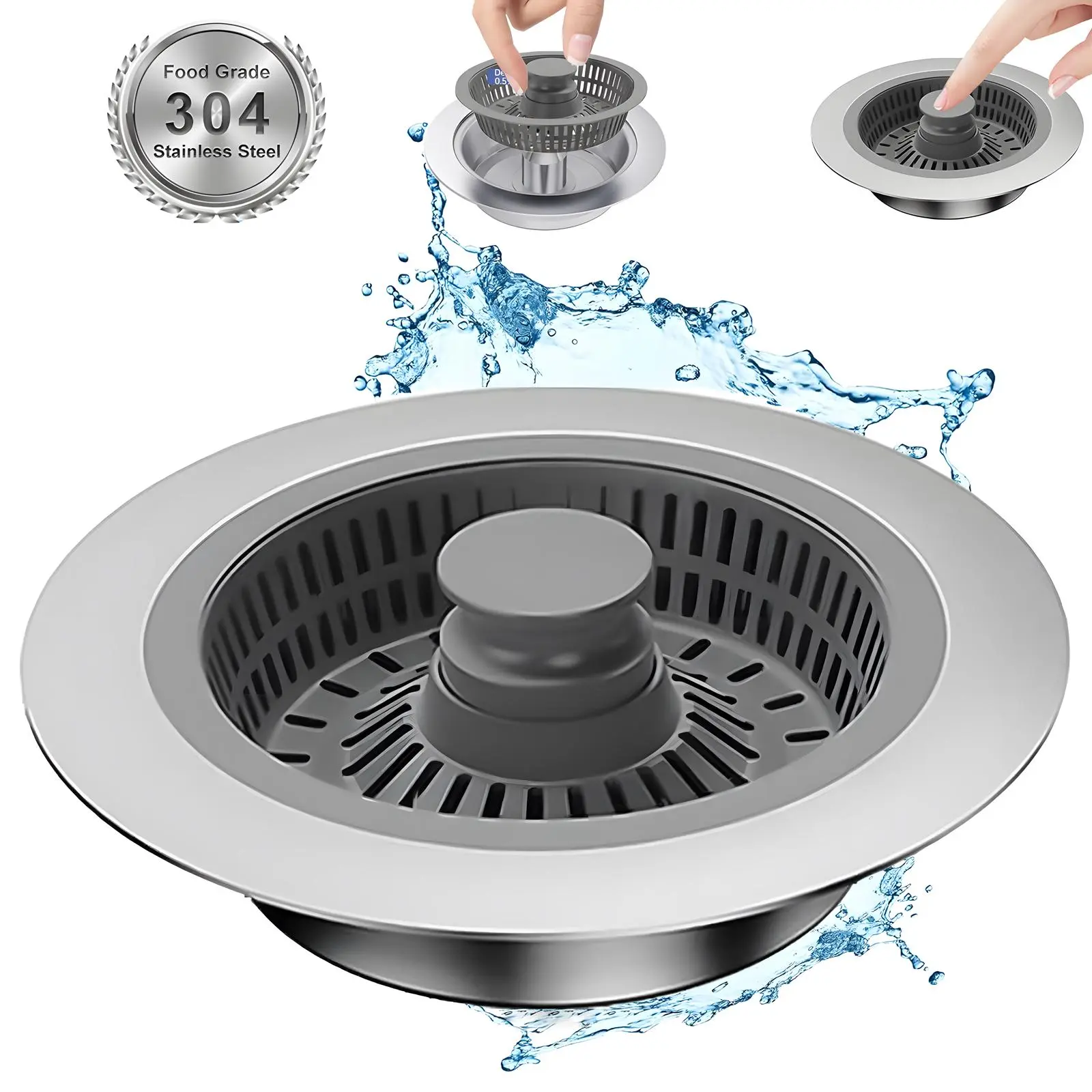 3-in-1 Kitchen Sink Strainer & Stopper, Stainless Steel Pop Up Kitchen Sink Drain Strainer, Anti-clogging Kitchen Sink Stopper, Kitchen Fixtures, Bathroom Sink Stopper, Anti Clogging Drainage