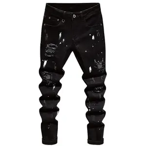RippedJean2025SpringAndAutumnMen'sCasualComfortStraightLegHighQualityPantswithRetroRippedBlackStretchDenimStreetwearShoeOutfitMenswearTrouser