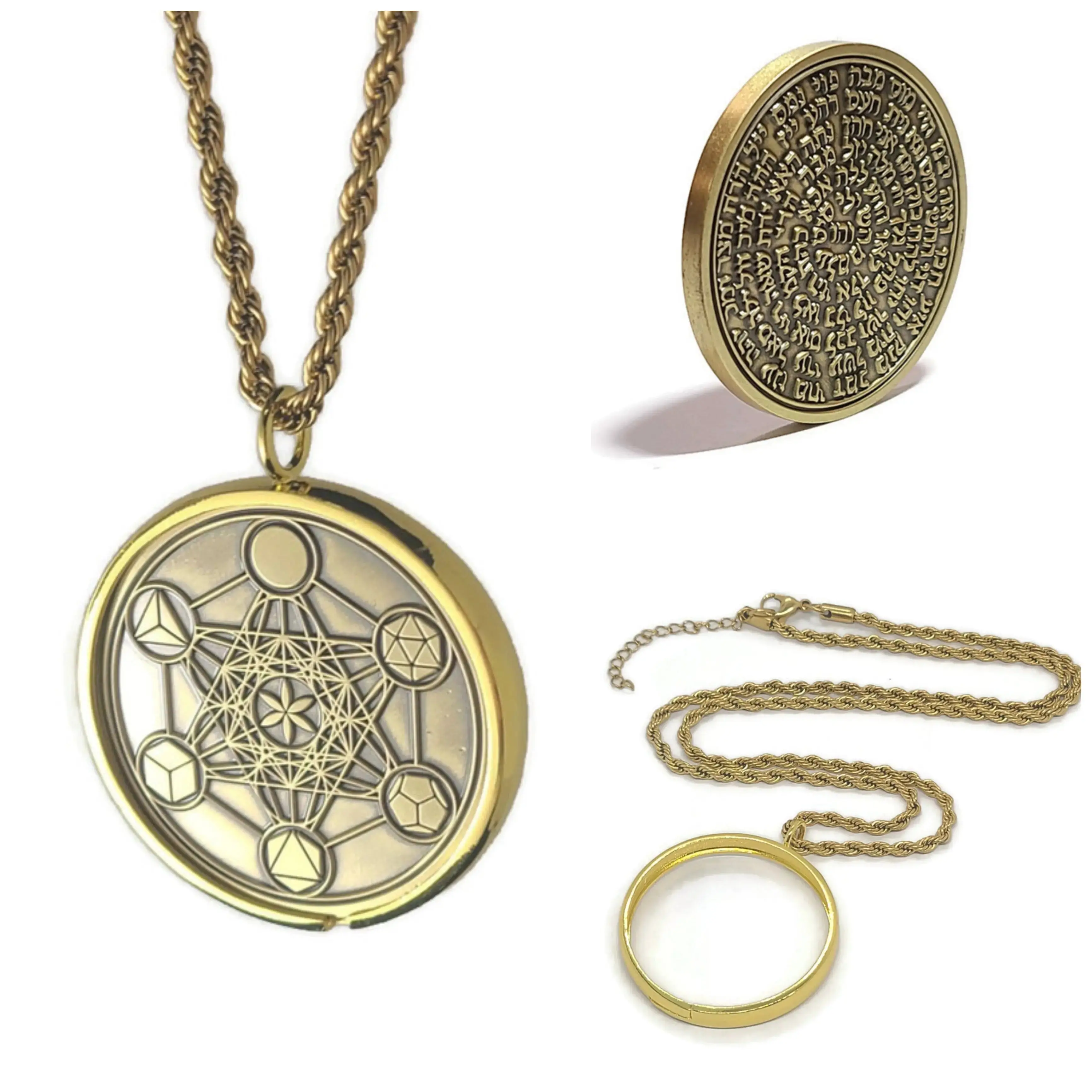Metatron's Cube Necklace - Sacred Geometry Talisman Pendant with 72 Names of God