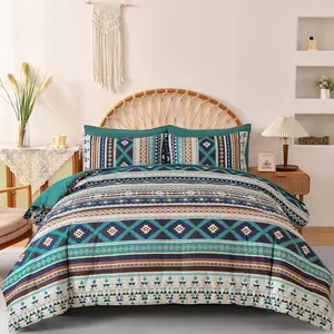 Size Bed in A Bag 7 count,Dark Green Comforter Set Boho Striped Aztec Bedding Set with Sheet Fluffy Comforters Western for Women Men Spring Summer 90"104"