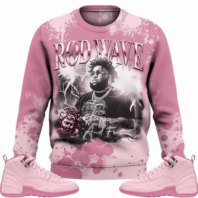 12 Pearl Pink Outfits, Pearl Pink 12s Sweatshirt Rod Wave Rapper 90s Unisex T-Shirts To Match Sneakers, Streetwear Style Urban Outfit Fabric Fleece