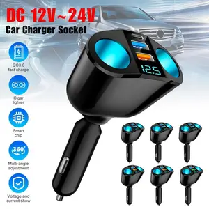 Car Cigarette Lighter Socket Splitter 12V-24V Socket Splitter Power Adapter PD QC3.0 Fast Charging Dual USB With Voltage Display