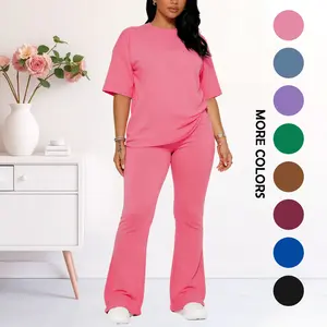 Women's Solid Drop Shoulder Tee & Pants Two-piece Set, Casual Fashion Cozy Half Sleeve T-shirt & Trousers for Daily Outdoor Wear, Women's Clothing for Fall, Womenswear