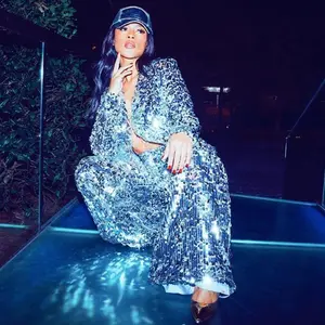 Sarayah in Back to Business Sequins Pants Suit (Silver)