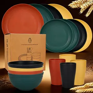 Eco-friendly Wheat Straw Dinner Set, Complete 16 Piece Bowl Plate Cup Home Tableware