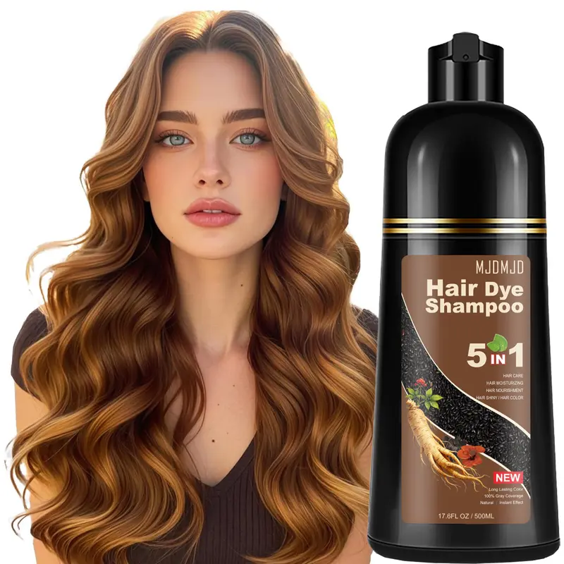 MJDMJD 3-in-1 Vegan Blonde Brown At-Home Hair Color Shampoo and Conditioner for Adults, Alcohol Free, 10-15 Mins Gray Coverage, Semi-Permanent Pigment Root Touch Up, All Hair Types, 500ml, 24 Months Shelf Life