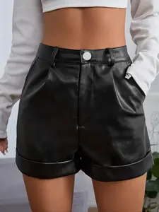 Women's High Waist Coated Elegant Shorts, Spring Summer Fashion Fitted Shorts, Ladies' Clothing, All Seasons, Plain Style