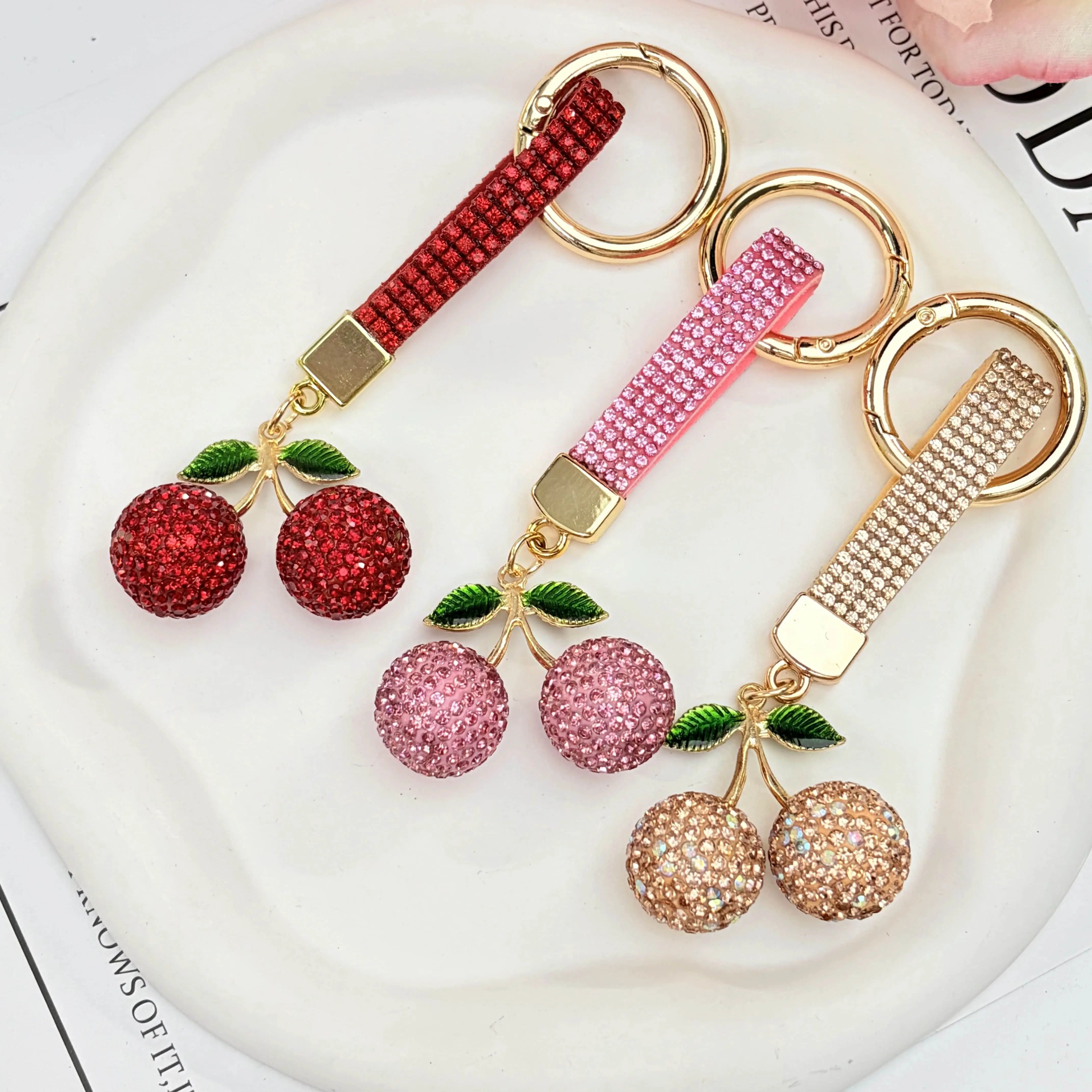 Cherry Keychain Sparkling Fruit Pendant Bag Decor, Durable Metal Material, Cute Keychain, Keychain For Bags, Bling Keychains, Gift for Her