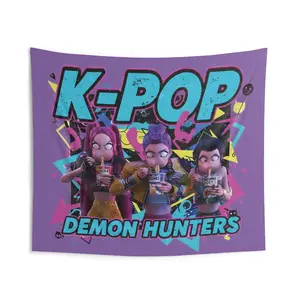 K Pop Demon anime Hunter Indoor Wall Tapestries, Korean Pop Culture Room Decor, KPop Fan Gift, Unique Wall Hanging, Tapestry Throw Blanket