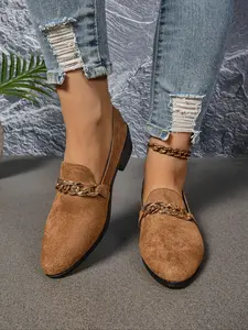 Women's Fashionable Chain Decorated Slip on, Casual Comfortable Pointed Toe Flat Shoes for Daily Wear, Lightweight Breathable Shoes for Women & Girls, Casual Flats