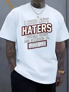 I NEED NEW HATERS Graphic Tee - Men's Plus Size Casual Crew Neck T-Shirt with Bold Red Text, Stylish and Trendy Design for Fashion-Forward Men