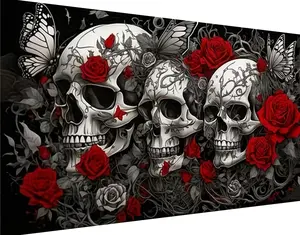 5D Large Diamond Art Painting,Skull Butterfly Diamond Art Kits for Adults,DIY Full Drill Crystal Rhinestone Arts and Crafts,Rose Skull Art Painting with Diamond Home Wall Decor 27.5 X 15.7inch