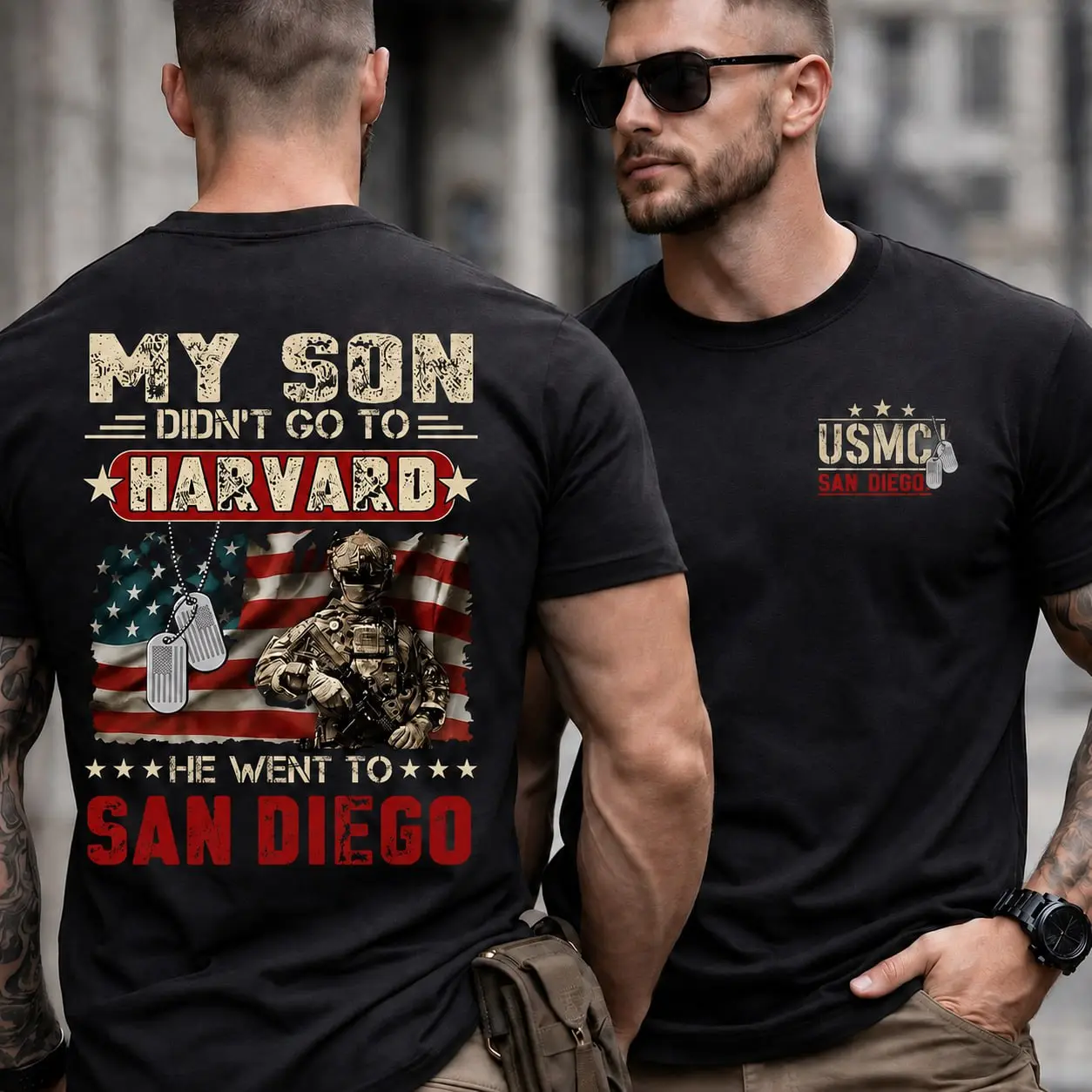 USMC San Diego Parent Shirt, Marine Corps Mom Dad Graphic Tee, Military Family Front and Back T-Shirt, Marine Graduation Gift
