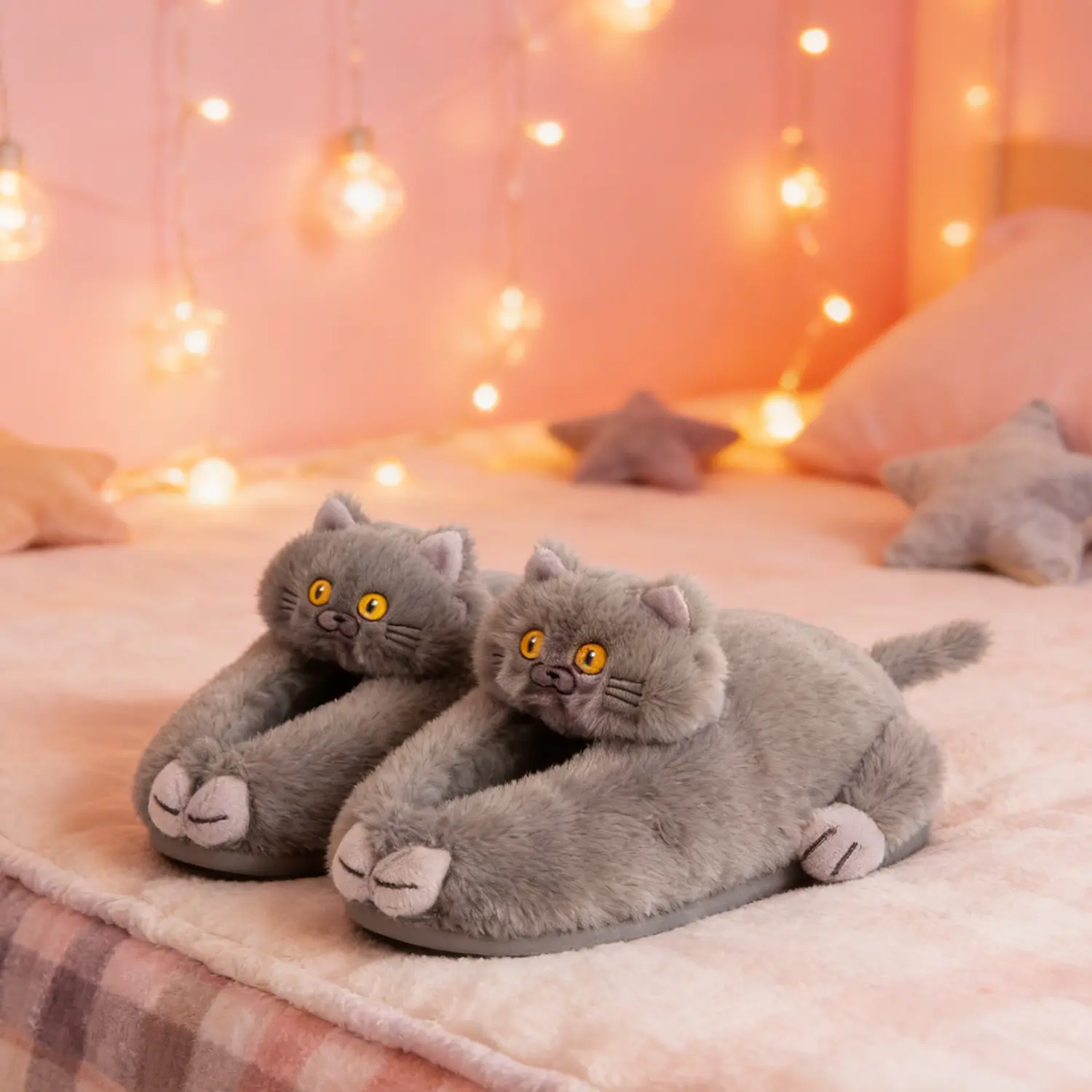 Cat Lover's Dream Slippers! Ultra Cozy Plush Indoor Footwear with Detailed Whiskers & Eyes