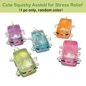 1pc Squishy Fidget Toy Axolotl, Slow Rebounds Squeeze Toy for Stress Relief, Portable Relaxation Tool for Adults, Colorful Mixed Color, Random Color, Glitter Stress Balls