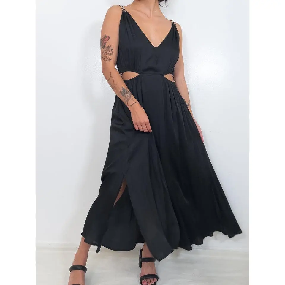 Mari Cut Out Braided Midi Dress - Black