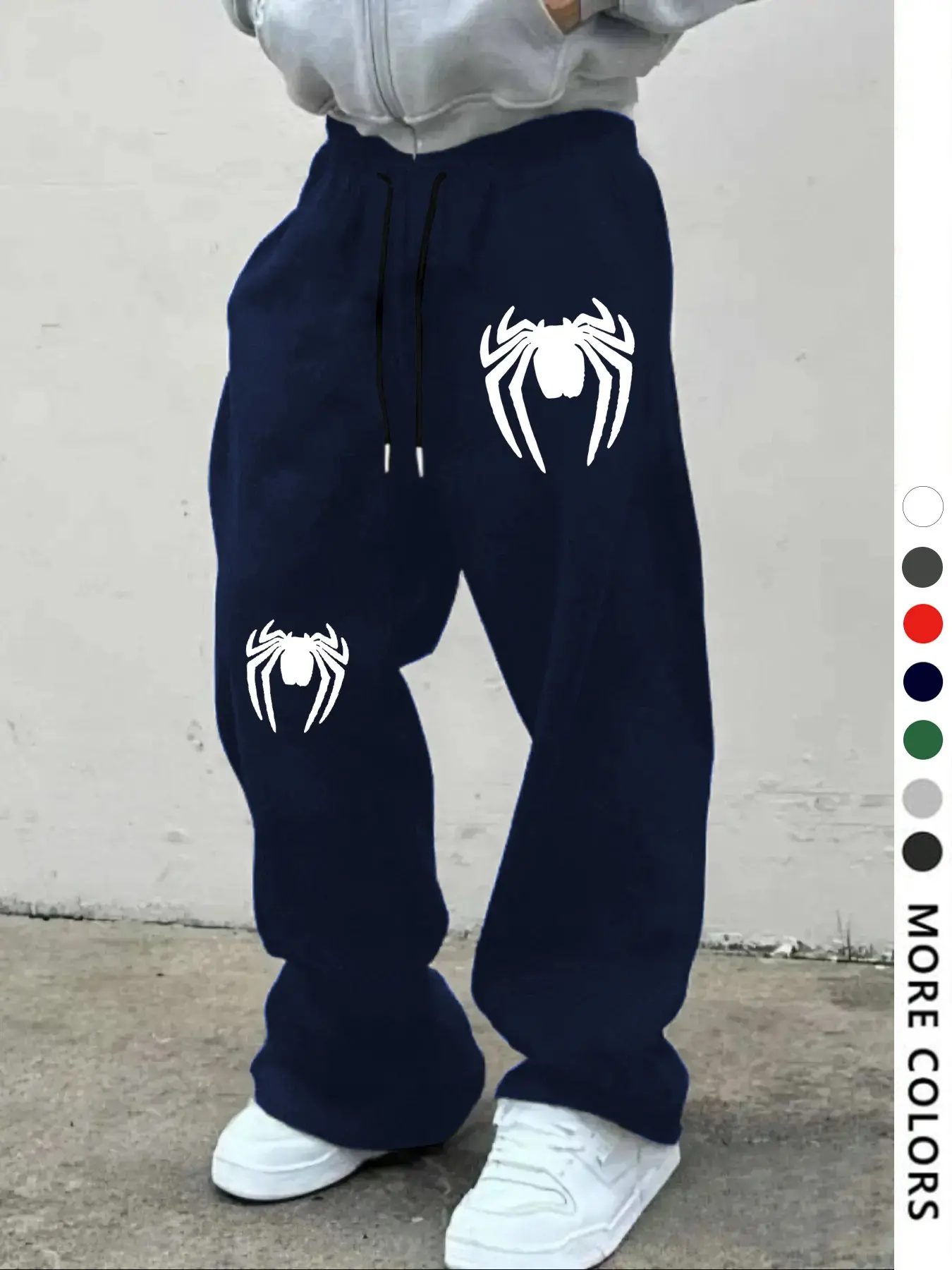 Men's Spider Pattern Print Drawstring Waist Sport Pants, Casual Gothic Joggers, Loose Fit, All Seasons, Unisex, Drawstring Sports Pants