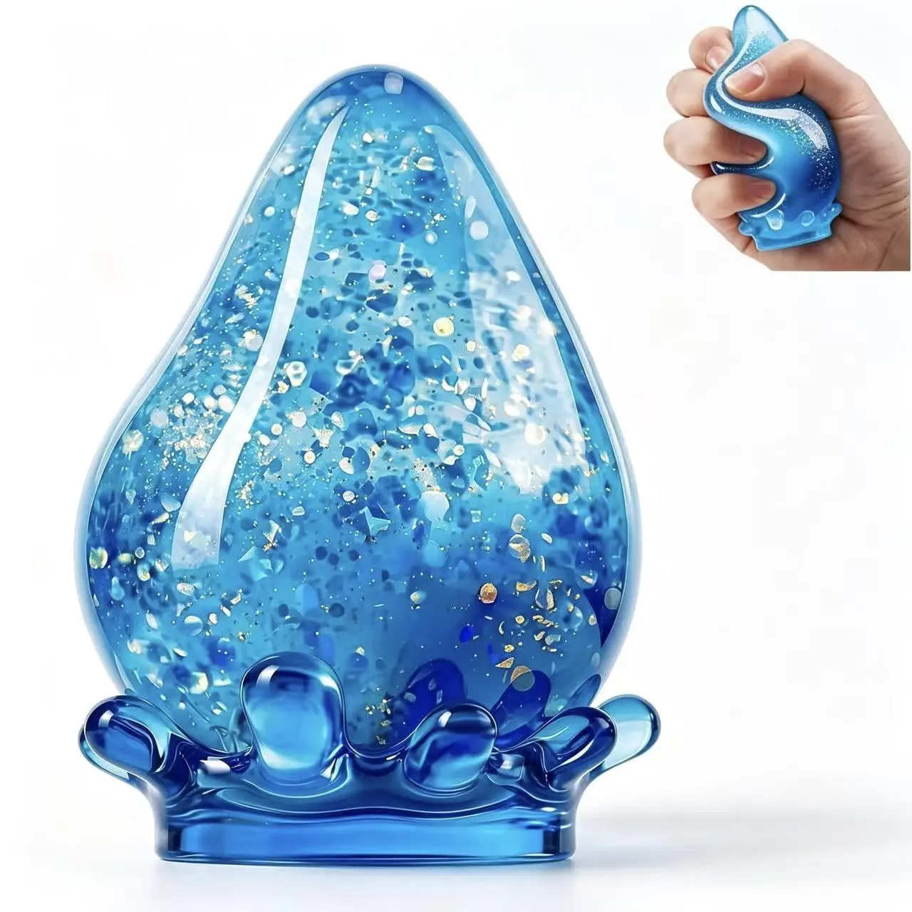 Glitter Jelly Drop Elastic Squeeze Fidget Toy - Gradient Transparent Water Drop Stress Relief Toy For Kids Teens Adults, 3 Optional Colors Portable Travel Desk Decor Gift
