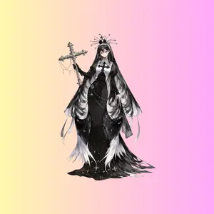 Nun Anime Sticker, Holy Nun Queen with Cross Staff Decal, Sacred Anime Girl Aesthetic Vinyl Sticker for Laptop Water Bottle