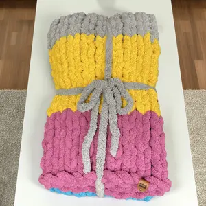 "Handmade chunky chenille yarn blanket" - Multicolor soft cozy chunky  blanket home decor blankets comfy  bedding blanket