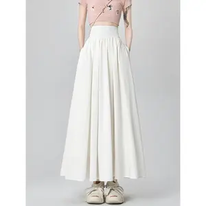 Women's Summer New White Suit Pleated Midi Skirt - High-Waisted Tummy-Control, Flowy A-Line Umbrella Silhouette with Maxi Flare