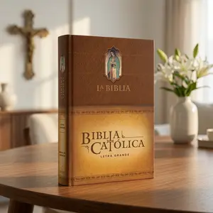 La Biblia Católica: Edición letra grande. Tapa dura, marrón, con Virgen de Guadalupe en cubierta / Catholic Bible. Hard Cover, brown, with Virgen (Spanish Edition) Hardcover Book