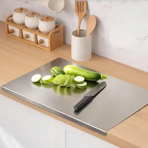 Stainless Steel Cutting Board Countertop, Food Grade Kneading Cutting Board with Lip, Metal Chopping Board for Fruits, Vegetables, Bread, Meat (23.62 in×15.74 in)