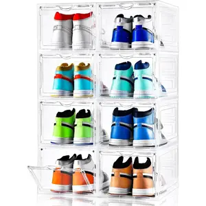 Upgraded X-Large Shoe Storage Box,8 Pack,Shoe Box Clear Plastic Stackable,Drop Front Shoe Box with Clear Door,Shoe Organizer and Shoe Containers For Sneaker Display,Fit up to  Size13