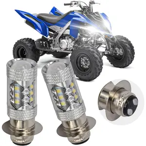 2pcs 80w Ultra White LED Bulb P15D H6M for ATV YFM350 400 450 660 700 Raptor Blaster 200 350 YFZ 450 TRX 400EX LTZ400