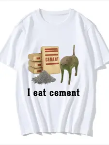 I Eat Cement Cat Funny Meme Unisex T-shirt Spring Summer Short Sleeve Crew Neck Graphic Tops Women Men Essentials Gift for Her/him