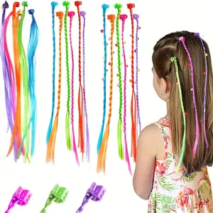18pcs Colorful Rainbow Hair Extensions with Clips - Vibrant Braided Extensions for Kids and Teenage Girls, Plastic Material, Non-Textile Weaving Method, All-Season Styling Accessories, Teenage Girl Hair Accessories|Hair Accessories for Girls