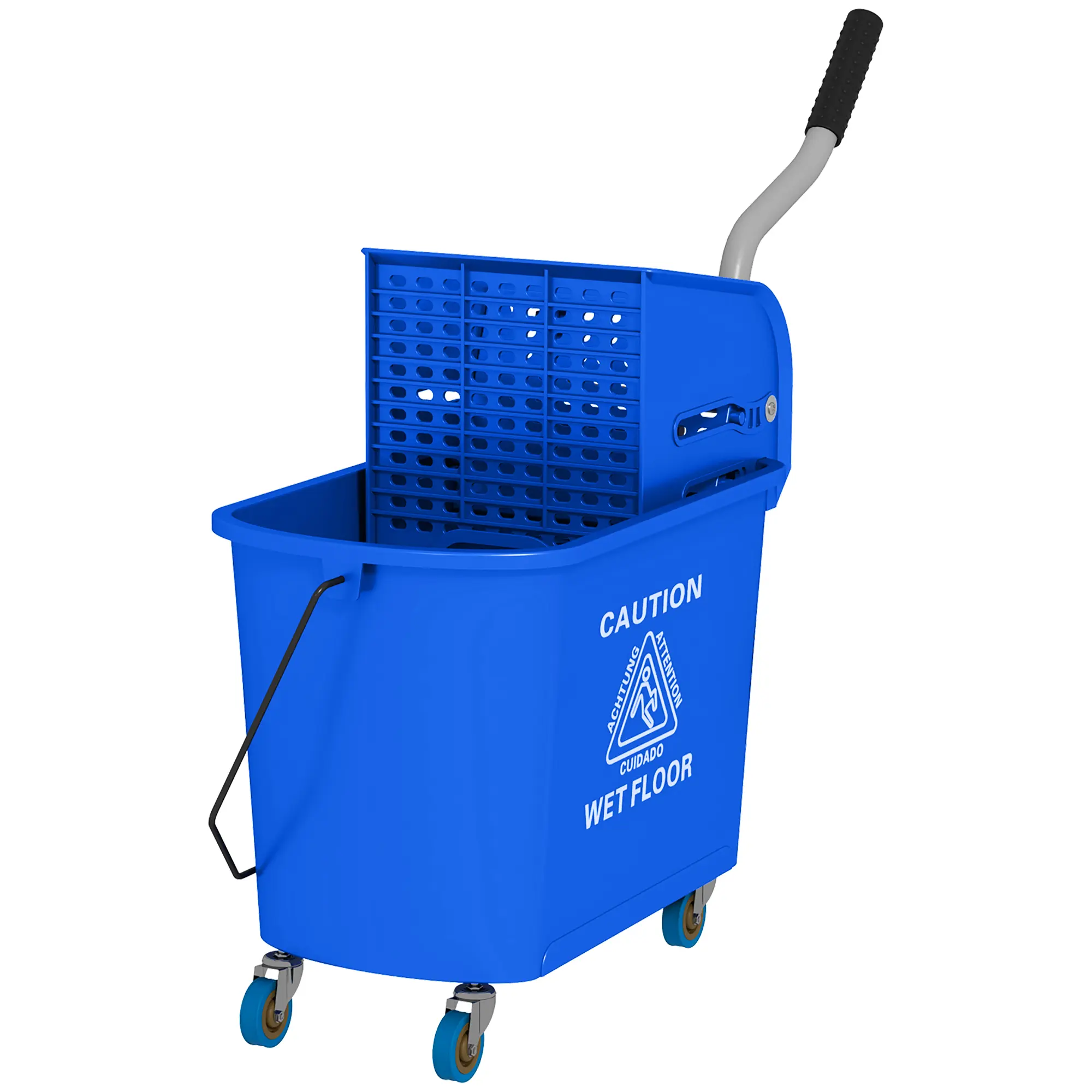 21Qt Professional Grade Mop Bucket on Casters Powder Coated Steel Handle Rugged Plastic Body for Full House Cleaning Blue Finish Floor Friendly Mobility