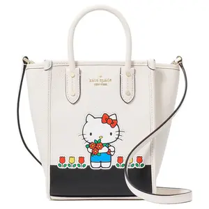 Kate Spade x Hello Kitty Leather Tote Bag with Brand Logo Zipper Closure, Mini Size, White, for Women