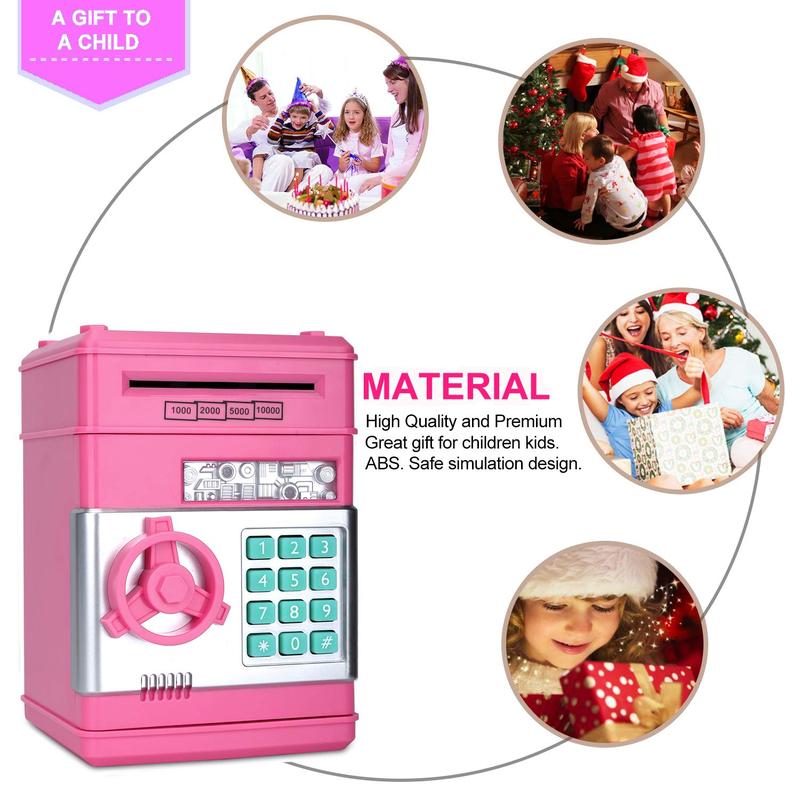 Pink Piggy Bank for Kids with Password Code Lock and Auto Grab Bill Slot, Real Money Cash Coin Can Saving Box Electronic Money Safe Bank, Hot Gift for 4 7 8 9 10 11 Year Old Boys Girls