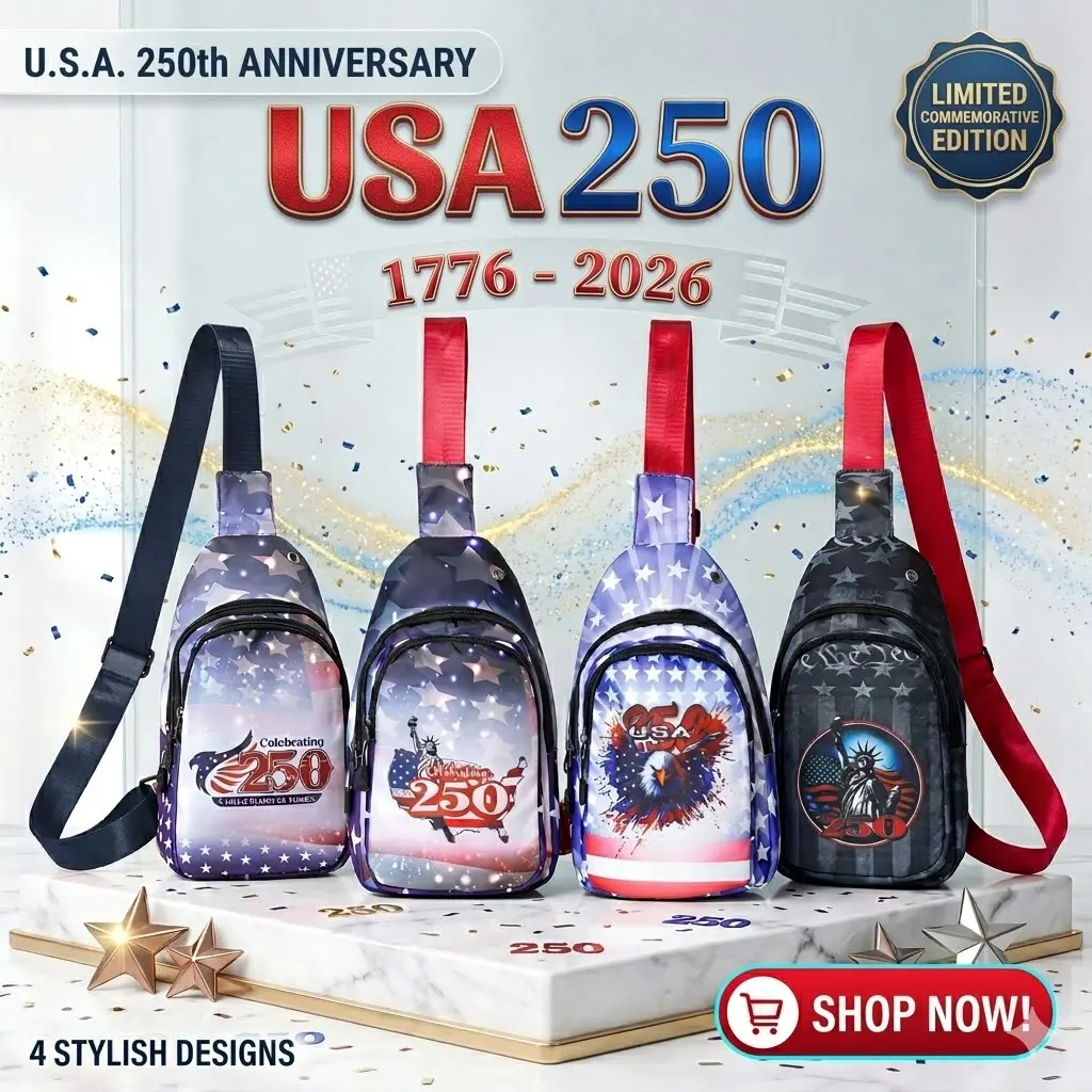 Women's Patriotic Statue Print Chest Sling Crossbody Bag - USA 250th Anniversary (1776-2026) Commemorative Edition, Built-in Charging Port, Multiple Pockets, Adjustable Strap, Zip Closure, Dry Clean, Machine Washable, for Casual & Athletic Wear